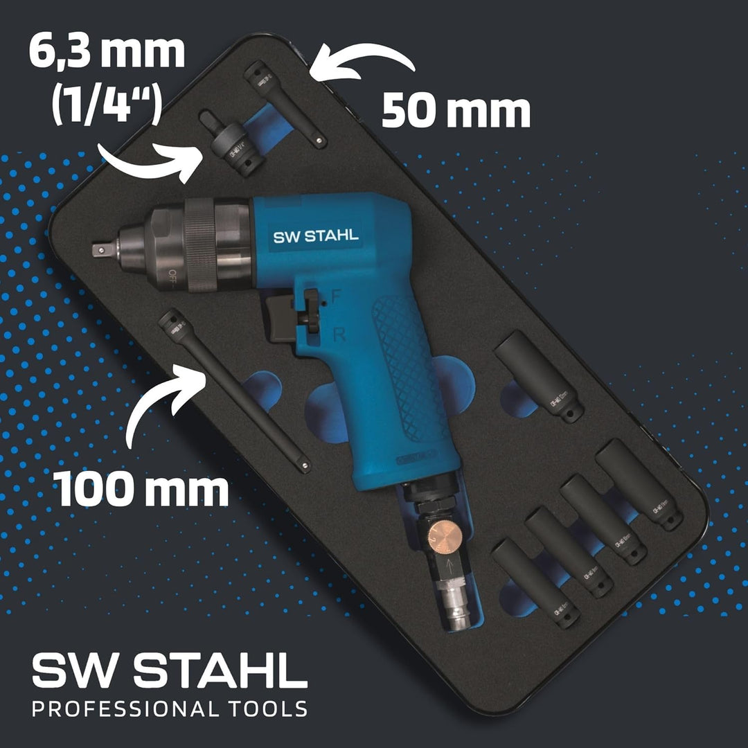SW-Stahl S3224 Druckluft-Schlagschrauber Set I 1/4 Zoll I 9-teilig I Speziell für Glühkerzen I Druck