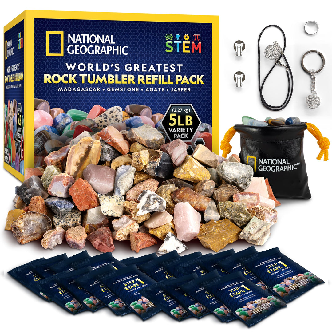 NATIONAL GEOGRAPHIC Trommelstein Nachfüllset – 2,26 kg Mischung aus Steinen & Roh-Edelsteinen zum Tr