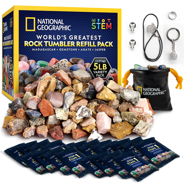 NATIONAL GEOGRAPHIC Trommelstein Nachfüllset – 2,26 kg Mischung aus Steinen & Roh-Edelsteinen zum Tr