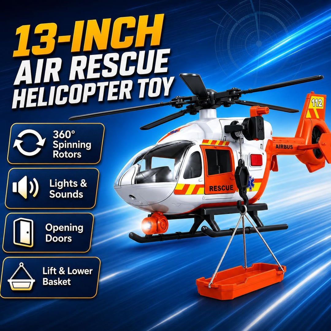 Rescue Helicopter Toy with Lights and Sounds,Emergency Crane Toy with Hanging Tray, Kids Toys for 3