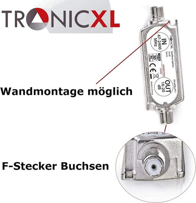 TronicXL Premium 2-Fach Antennenverteiler Splitter mit Sat Verstärker digital HD I für Satellit TV D