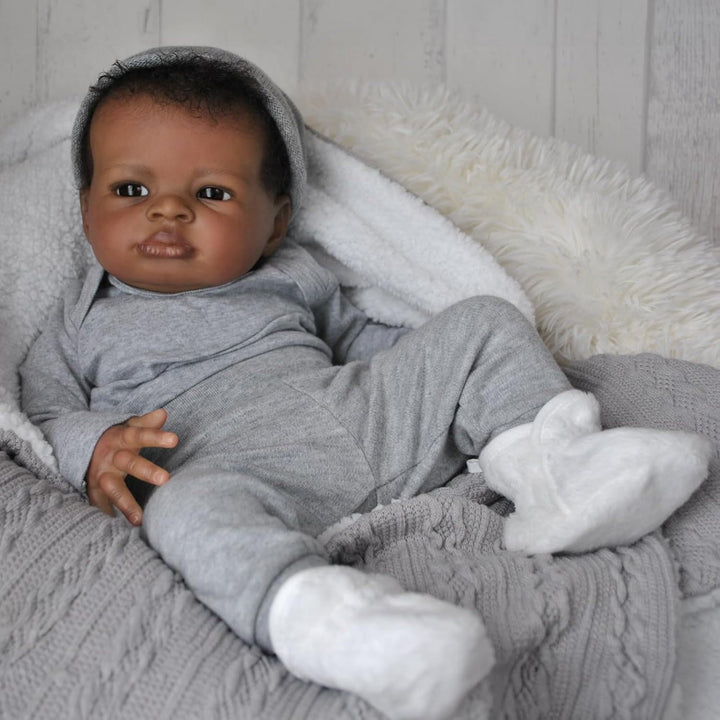 Zero pam 50 cm Reborn Baby Puppe Schwarze,Reborn Baby Junge Vollsilikon Lebensecht Anatomisch Korrek