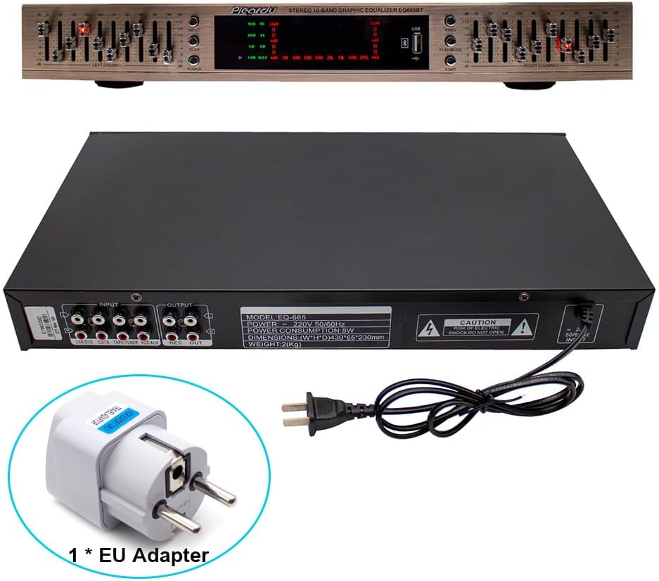 Toplionace EQ665 Stereo Equalizer, 220V Hifi Home EQ Equalizer Dual-10 BAND-Stereo Höhen Alt Bass Re
