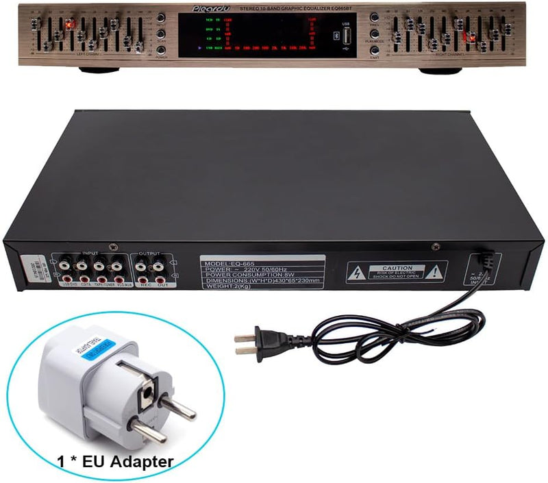Toplionace EQ665 Stereo Equalizer, 220V Hifi Home EQ Equalizer Dual-10 BAND-Stereo Höhen Alt Bass Re