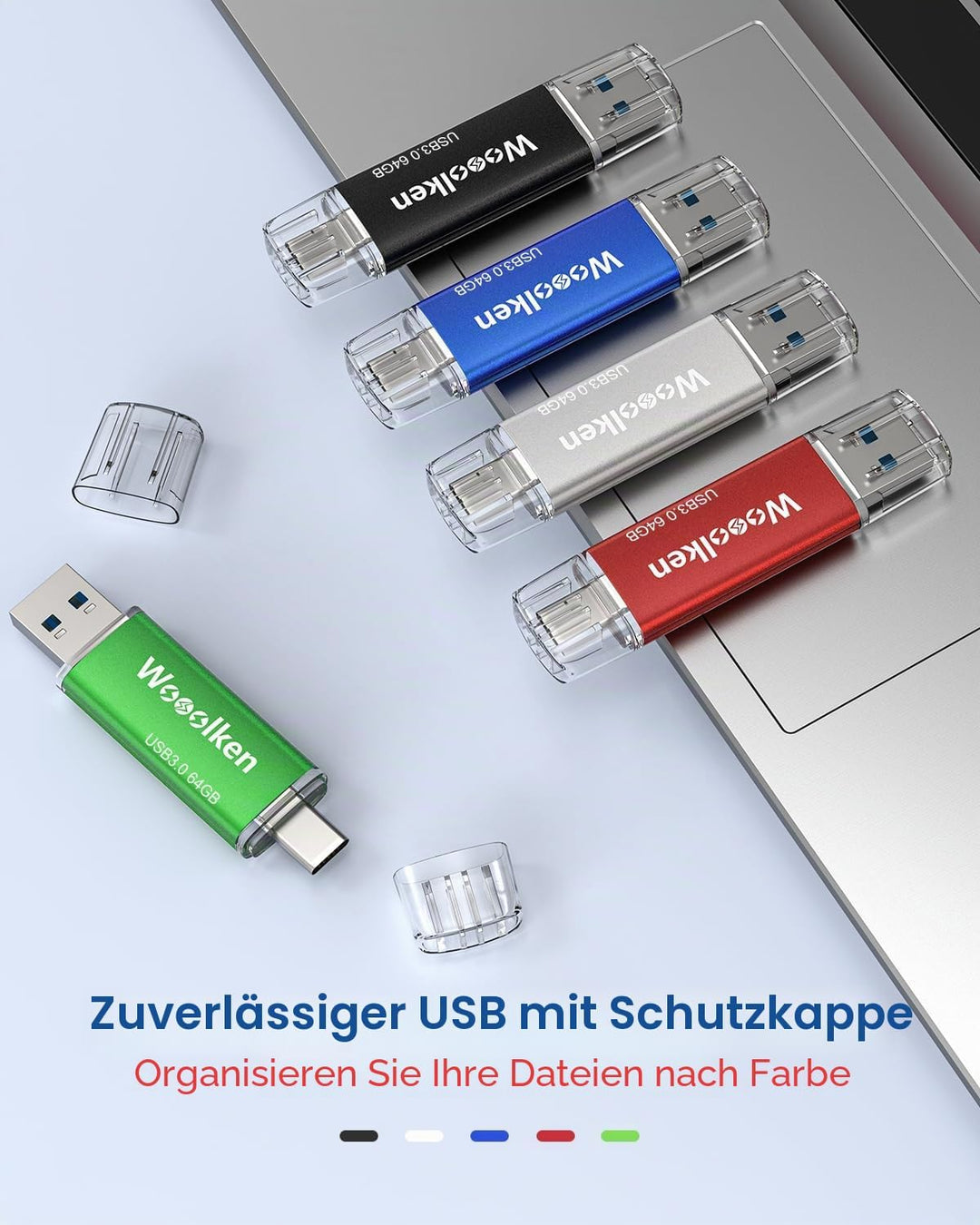 USB C Stick 64GB 3.0 OTG 2 Stück,WOOOLKEN 2er Pack Type-C (2-in-1 USB-Stick z.B.für Android Handy, T