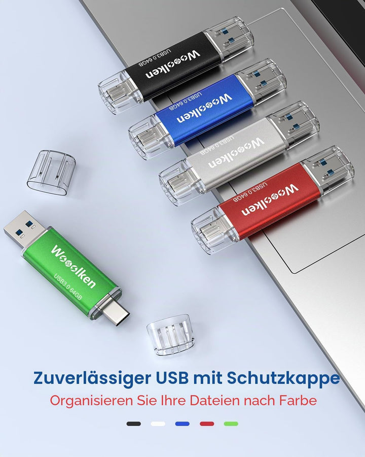 USB C Stick 64GB 3.0 OTG 2 Stück,WOOOLKEN 2er Pack Type-C (2-in-1 USB-Stick z.B.für Android Handy, T
