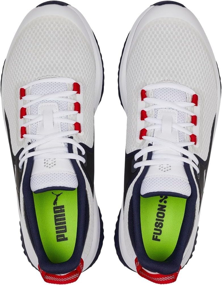 PUMA Herren Fusion Grip Golfschuh 44 EU Puma Weiss Puma Silber Puma Navy, 44 EU Puma Weiss Puma Silb