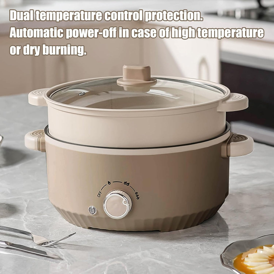 Hot Pot Elektrisch mit Dampfgarer, 4.6 L Tragbar Elektrischer Kochtopf 1000W, Multifunktionaler Hotp