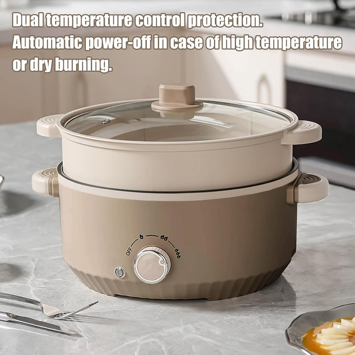 Hot Pot Elektrisch mit Dampfgarer, 4.6 L Tragbar Elektrischer Kochtopf 1000W, Multifunktionaler Hotp