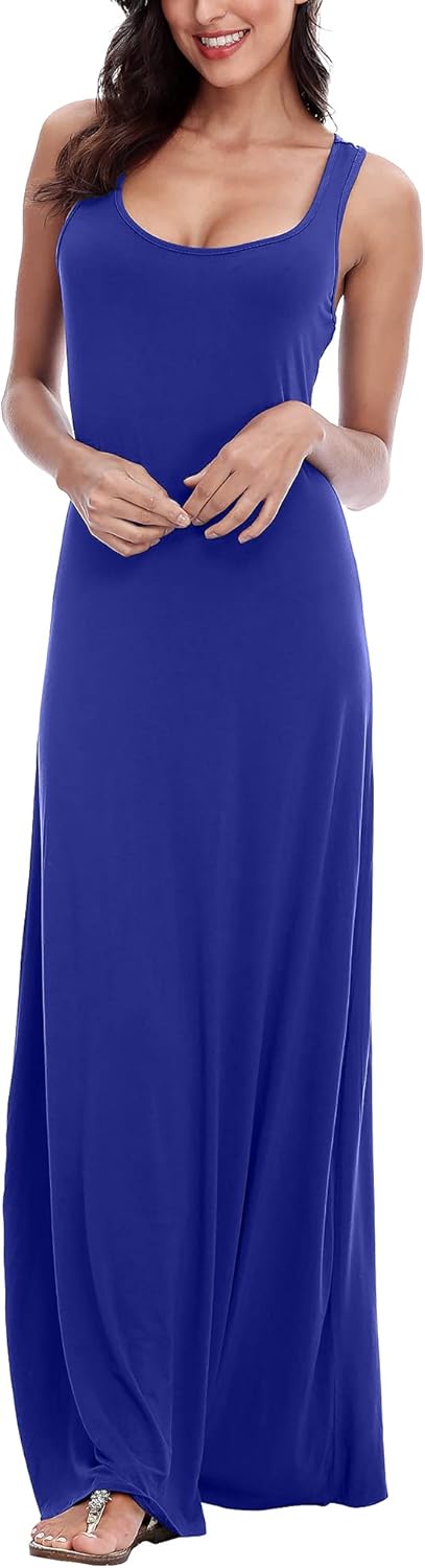 EXCHIC Damen Sommer Leichte Ärmellos Strand Maxi Kleid Elegant Elastisch Tunika Lang Kleider L König