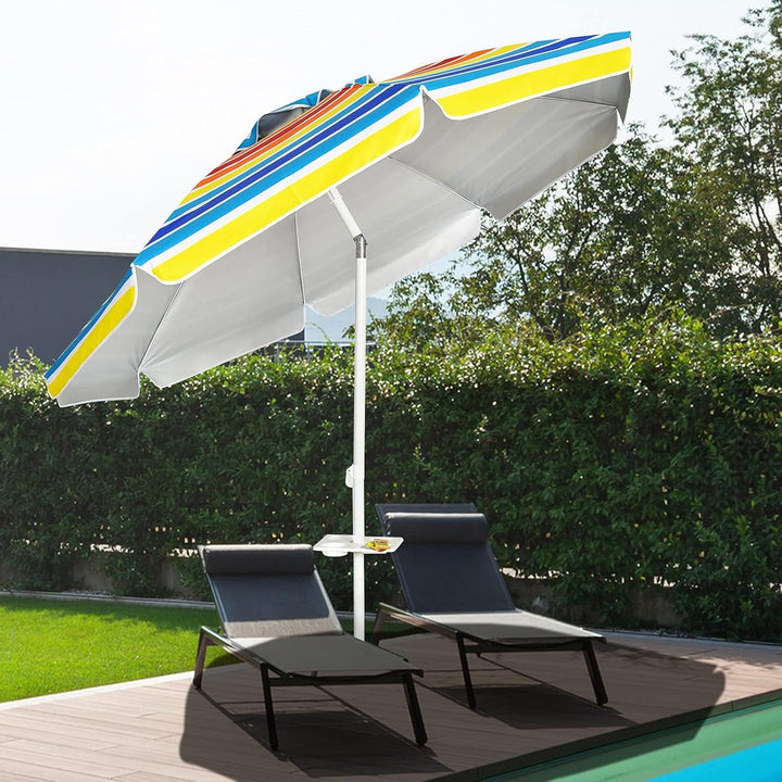 GOPLUS Strandschirm, Sonnenschirm um 30° knickbar, Gartenschirm UV 50+, Tischschirm mit Bodenhülse,