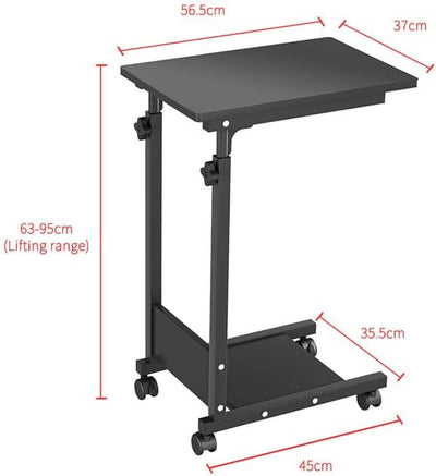 Laptoptisch Höhenverstellbar, Beistelltisch mit Rollen, Schreibtisch aus MDF, Stahlrahmen, Sofatisch