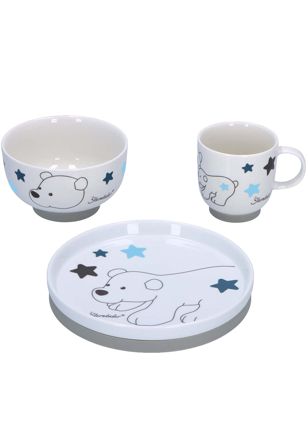 Sterntaler Baby Unisex Kindergeschirr Set Porzellan-Geschirr-Set 3-teilig Eisbär Elia - Frühstücksse