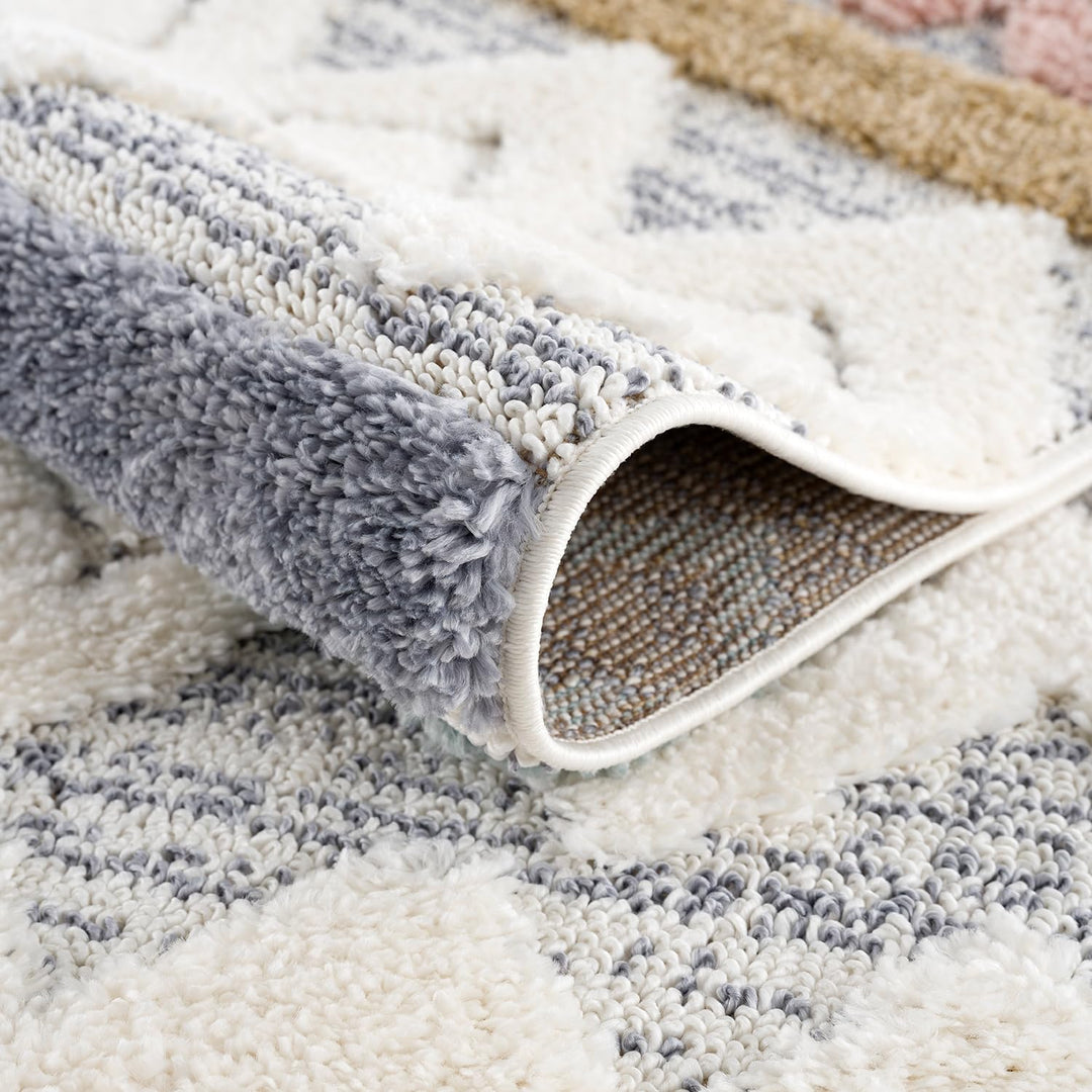 payé Teppich Wohnzimmer - 80x150cm - Hochflor Flauschig Weich - Pastellfarben Multi - Boho Design -