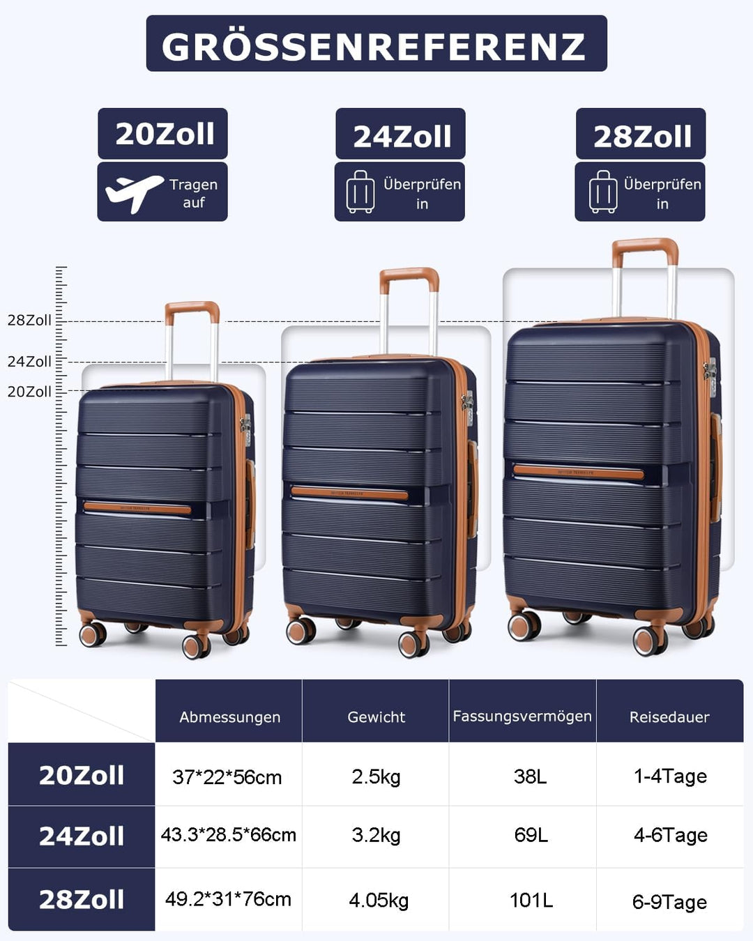British Traveller Reisekoffer Gross Koffer Trolleys Gross Hartschalenkoffer 100% PP Handgepäck Koffe