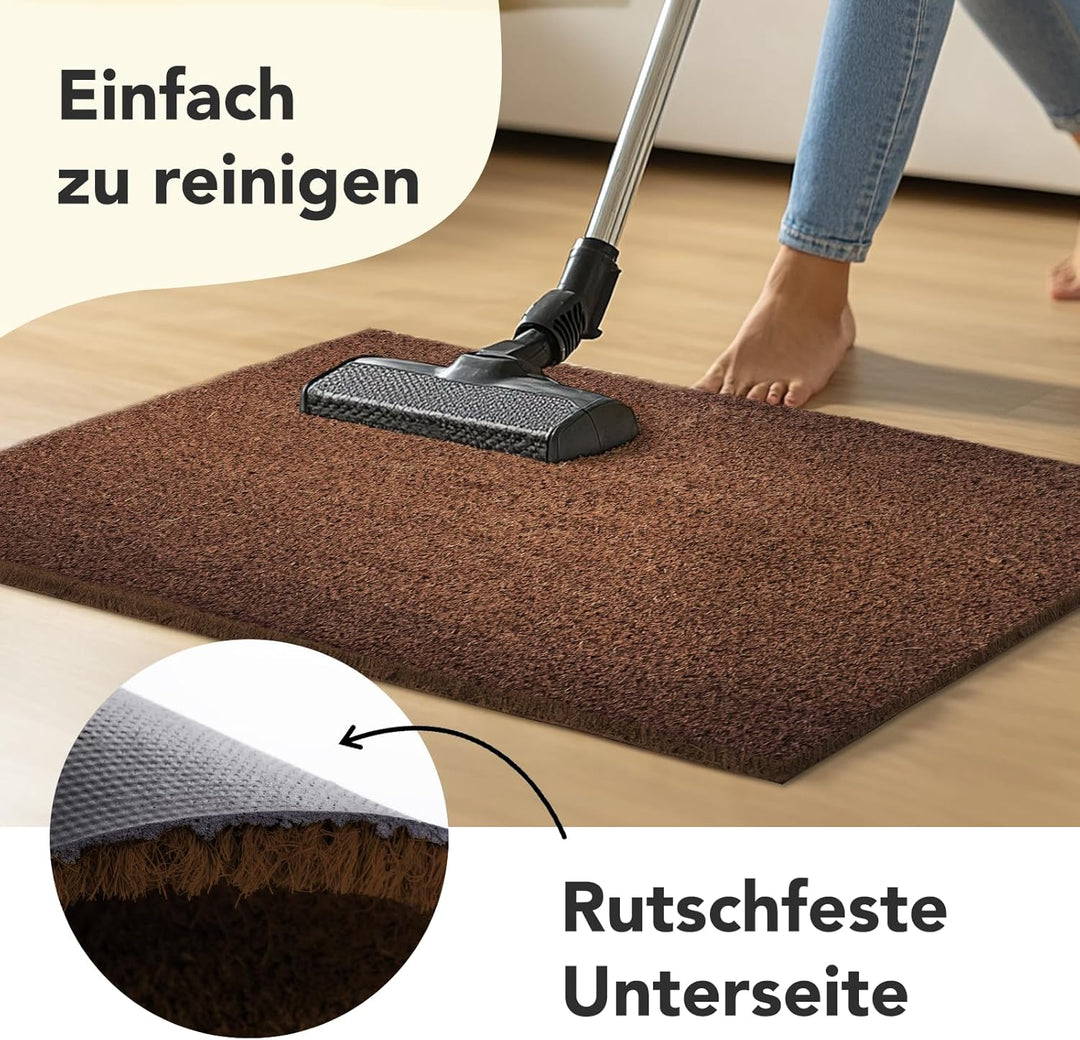 Floordirekt Fussmatte für Innen und Aussen, 40x60 cm Braun, Türmatte aus Kokos, Schmutzfangmatte für
