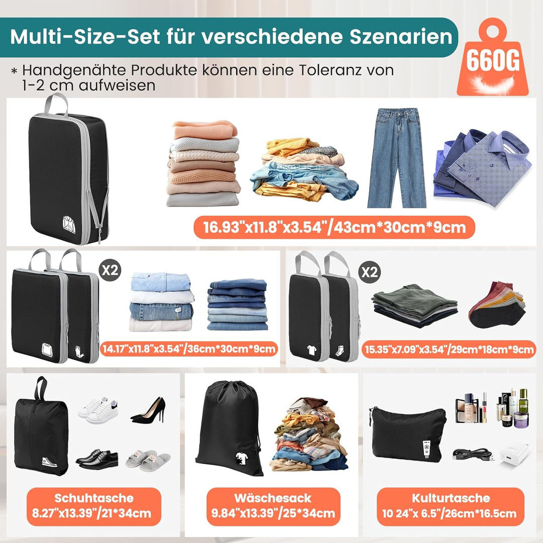 Koffer Organizer Packing Cubes Compression 8 Stück, Wasserdicht PackwüRfel Koffer Organizer Set,Trav