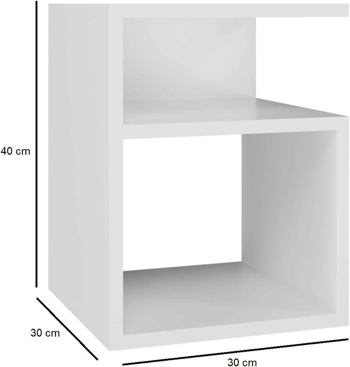 VBChome Nachttisch 30 x 30 x 40 cm Weiss Nachttisch mit 2 Fächer für das Schlafzimmer offene Regale