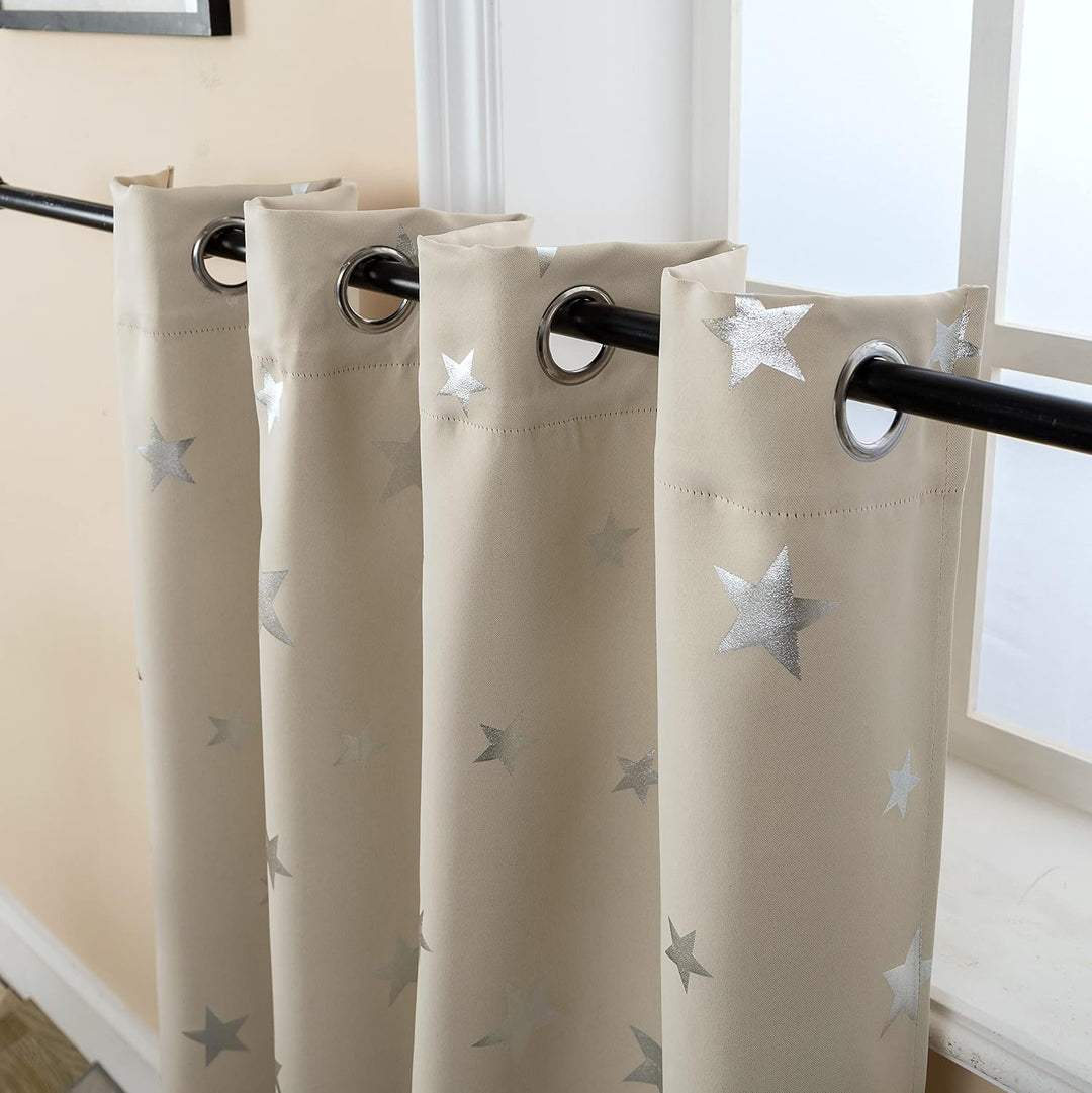 GIRASOLE HOME® Paar weiche Verdunkelungsvorhänge, Motiv: silberfarbene Sterne, weicher Vorhang für I