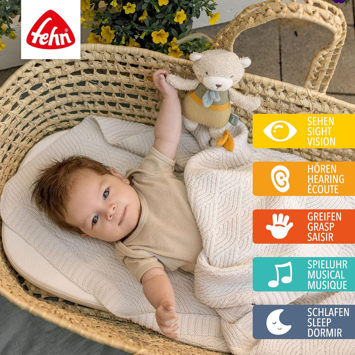 Fehn Mini-Spieluhr Bär fehnNATUR - Kuscheltier & Einschlafhilfe mit Baumwolle (kbA) - beruhigende Me