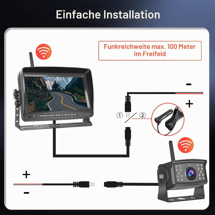 Rückwärtskamera KIT, Hodozzy Digitale Kabellos Rückfahrkamera 7 Zoll IPS Bildschirm Monitor Set AHD