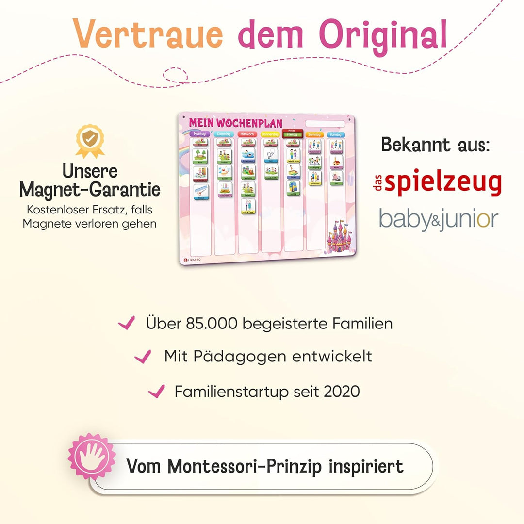 LIKARTO Wochenplaner Kinder – [DAS ORIGINAL] – Montessori Aufgabenplaner & Magnettafel – individuell