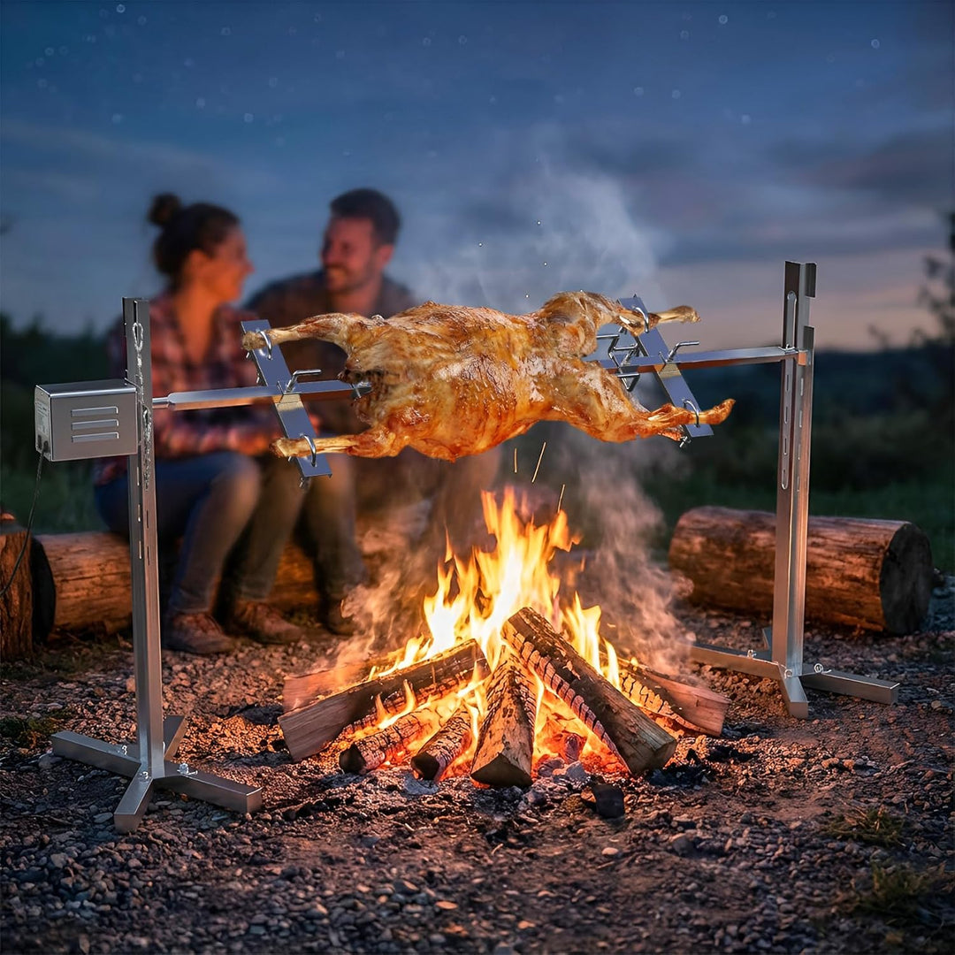 onlyfire Spanferkelgrill mit Motor, Edelstahl Spiessbratengrill, 5-stufige Höhenverstellung Spiessgr