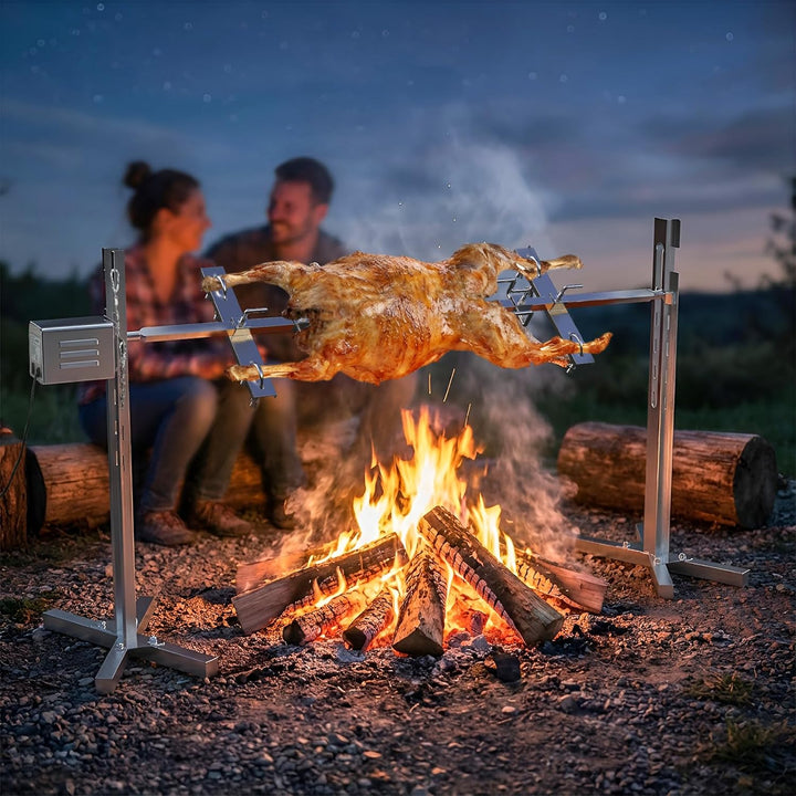 onlyfire Spanferkelgrill mit Motor, Edelstahl Spiessbratengrill, 5-stufige Höhenverstellung Spiessgr