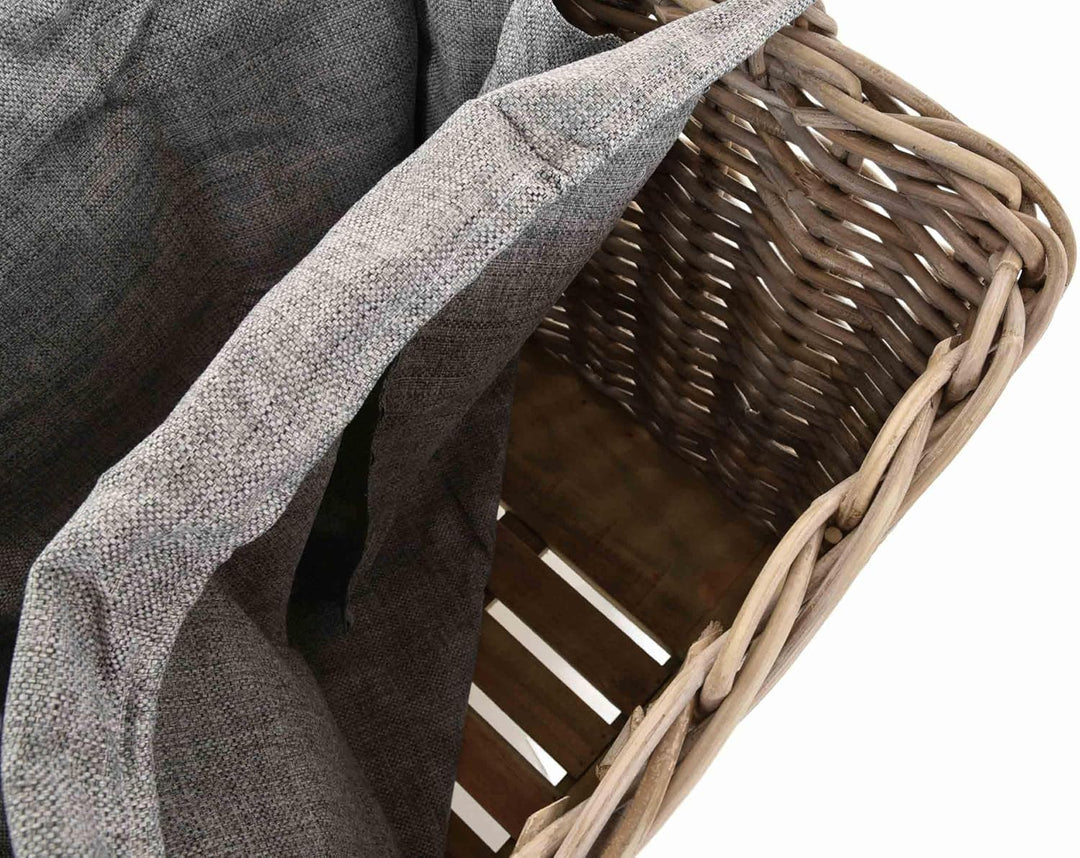 Stabiler Kaminholzkorb Flechtkorb mit Inlett Roll Holzkorb Rollkorb Natur-Rattan (Natur-Grau mit Rol