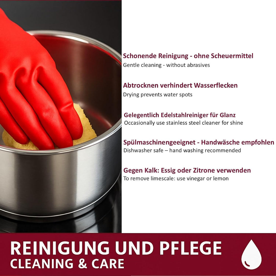 Edelstahl Topfset 12-teilig mit Glasdeckeln, induktionsgeeignet – stapelbares Kochtopf-Set mit Kapse