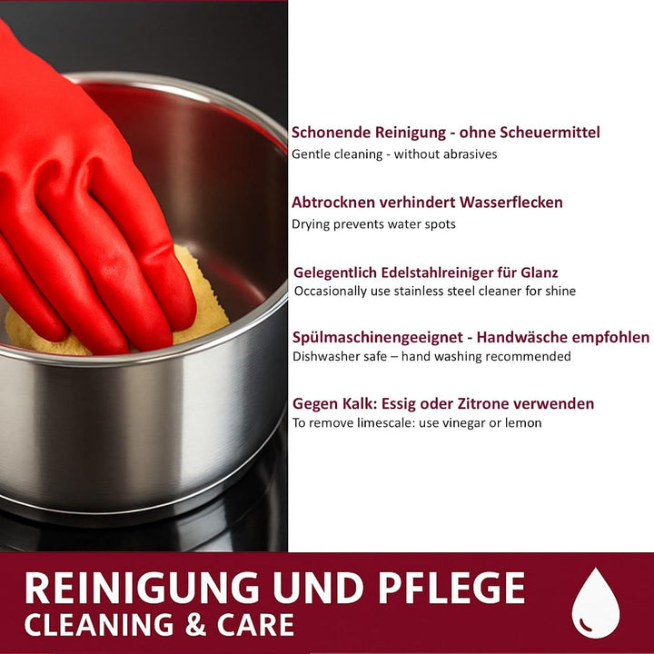 Edelstahl Topfset 12-teilig mit Glasdeckeln, induktionsgeeignet – stapelbares Kochtopf-Set mit Kapse
