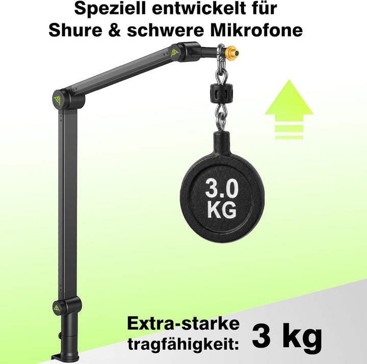 Mikrofon Arm, Max. 3 KG Traglast Mikrofonarm Kompatibel mit Shure SM7B, MV7+ & Co. Gear-Lock Design