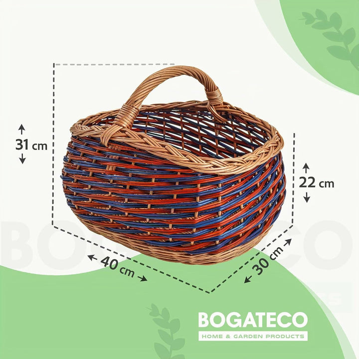 BOGATECO natürlicher Weidenkorb mit Griff | Grosser Einkaufskorb 40X22X30 | Handgewebt, in zwei Farb