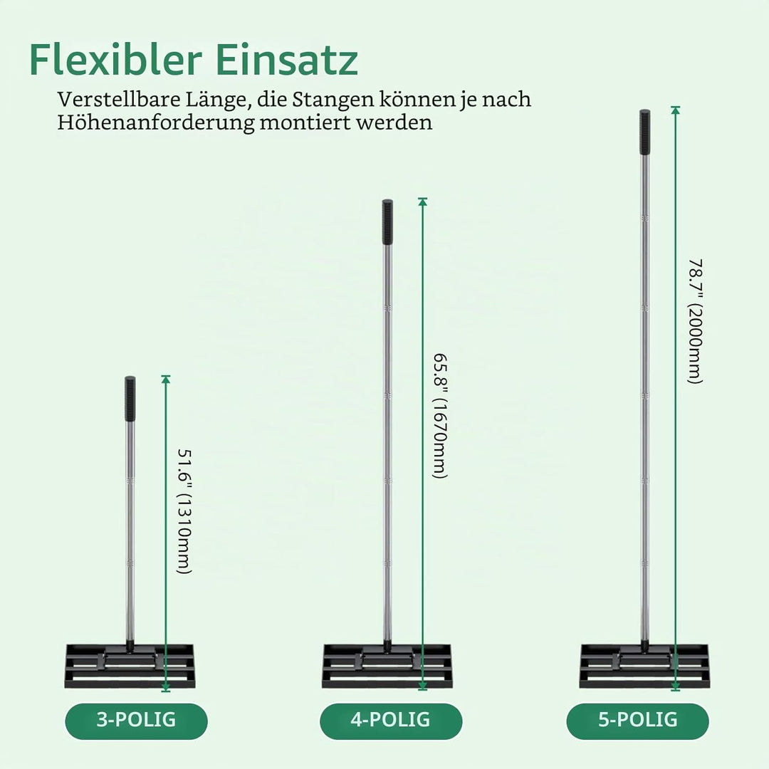 43,2 x 25,4 cm Rasen-Nivellierrechen mit 198,1 cm verstellbarem Edelstahlgriff – robustes Grasnivell