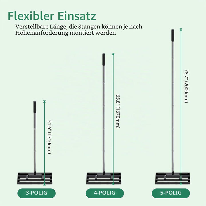 43,2 x 25,4 cm Rasen-Nivellierrechen mit 198,1 cm verstellbarem Edelstahlgriff – robustes Grasnivell