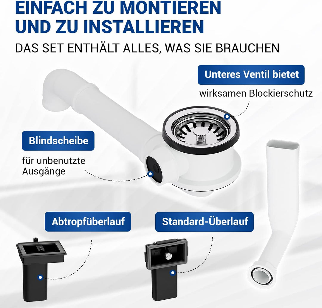 VIOKS Waschbecken Ablaufgarnitur mit Siebkorbventil 70mm mit Raumschaffer