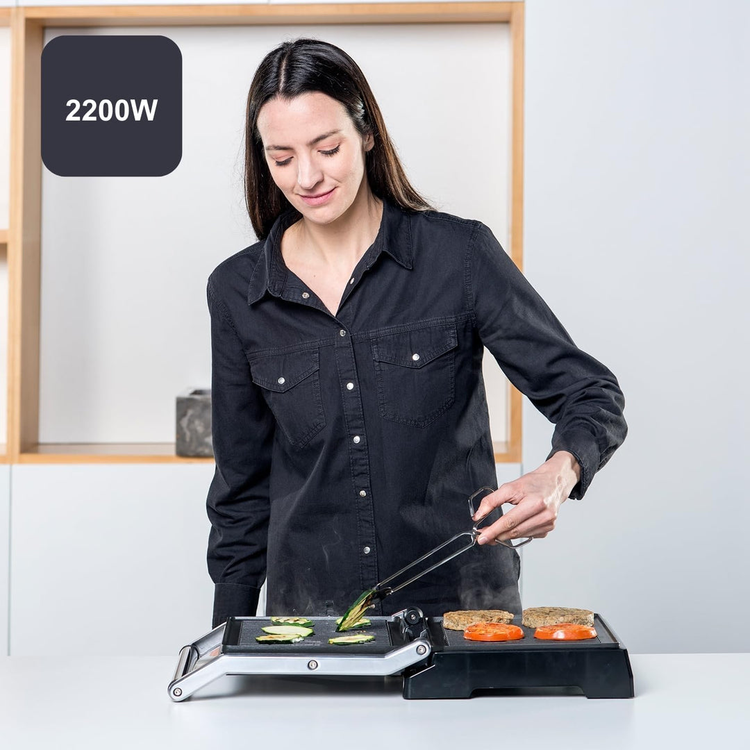 Black+Decker BXGR2200E -2-in-1: glatte Platten und Grill, Zubreiten von Fleisch, Fisch, Gemüse, 180º