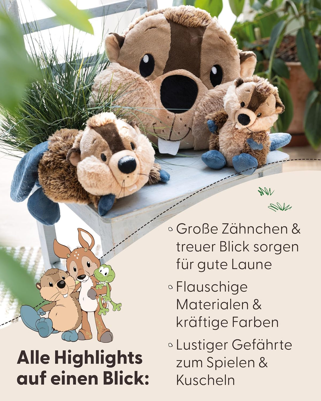 NICI Kuscheltier Biber Harry Woodsnacker 30cm - braun - Weiches Plüschtier – niedliches Stofftier zu