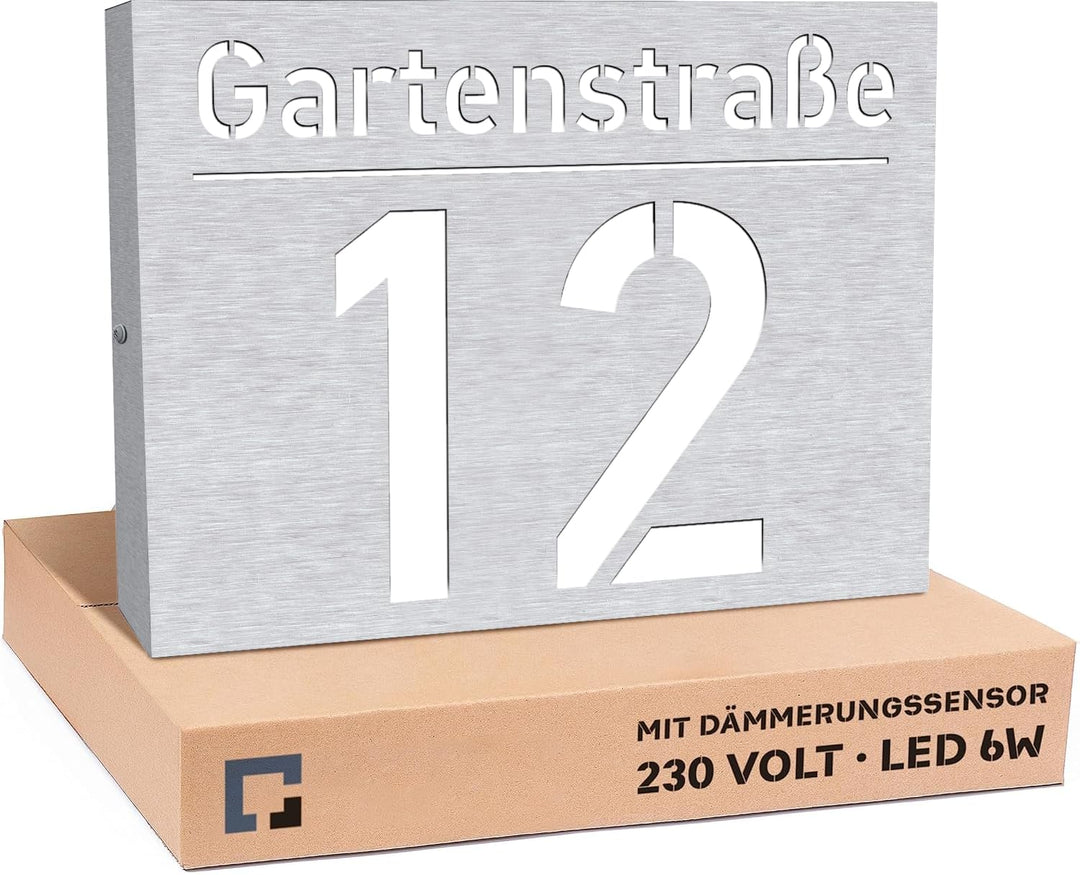 40x30cm Personalisieren Sie Ihre Modern Hausnummer Beleuchtet LED, 230V mit Dämmerungssensor, Hausnu
