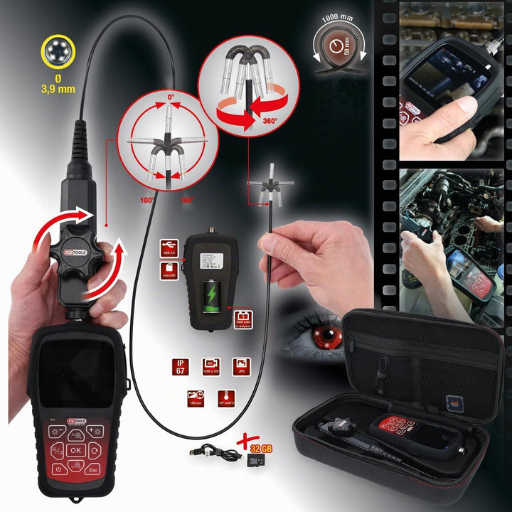 KS Tools 550.7550 HD-Videoskop-Satz mit Ø 3,9 mm 180° und 0° HD Frontkamera-Sonde, flexible PVC Hüll