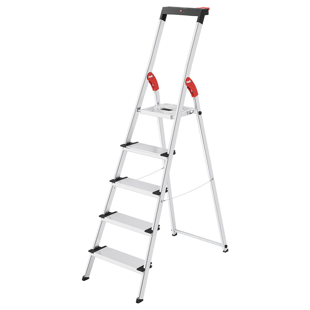 Hailo L75 ComfortLine Alu-Sicherheits-Stehleiter Jubiläumsmodell | 5 XXL-Stufen bis 150 kg | Stehlei