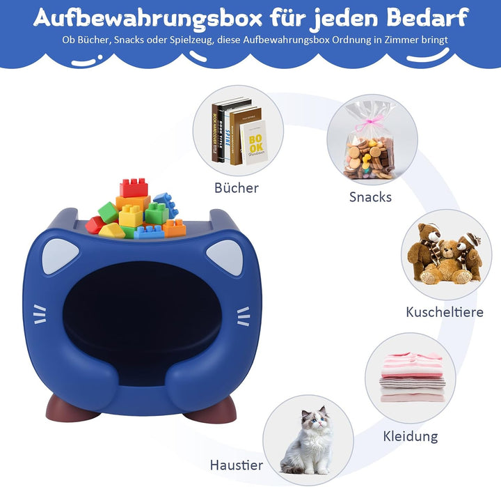 Spielzeug Aufbewahrungsbox Stapelbar Kinderzimmer Plastik Kiste Katzendesign Blau, Blau