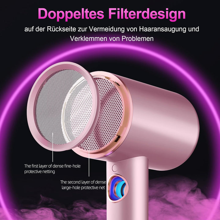 Föhn,Fön,Haartrockner Profi Ionen mit AC Motor 2400W Reisefön Diffusor|Haarfön 4-in-1|Heiss-/Kalttas