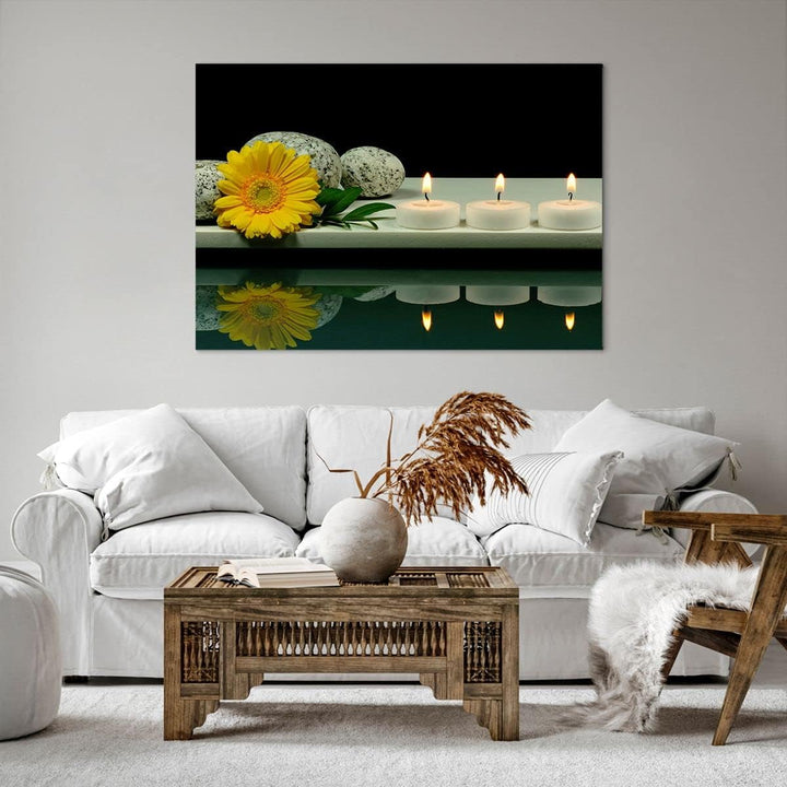 ARTTOR Bilder auf Leinwand 100x70cm Leinwandbild Spa Blume Kerze Stein Gross Wanddeko Bild Schlafzim