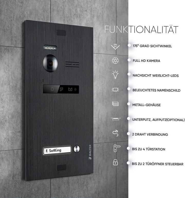Nonic Balter EVO HD Schwarz/Weiss Video Türsprechanlage Set für 1 Familienhaus (1x Türstation mit Fu