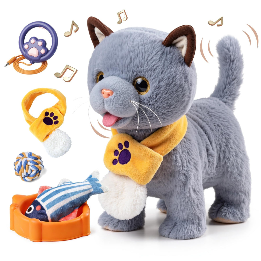 TUMAMA KIDS Interaktives Katze Spielzeug für Kinder Mit 6 Musik, Kuscheltier Kittens Mit Fernbedienu