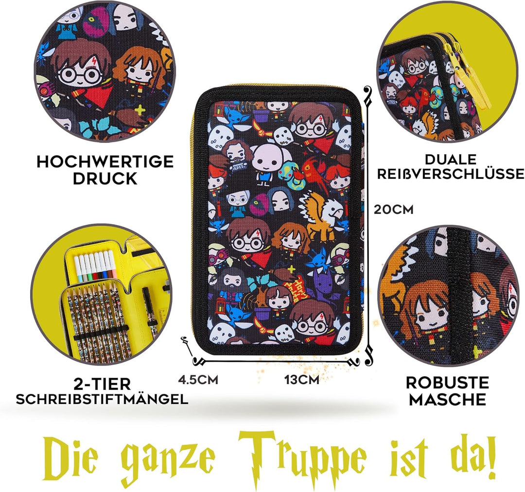 Harry Potter Federmäppchen, Kollektion von Schule Zubehör, Polyester Etui, 1 Stück Federpenal, 2-Fac