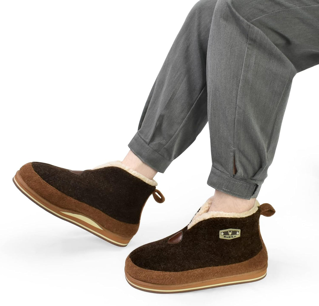 KuaiLu Hausschuhe Boots Herren Winter Filz Hausstiefel Warm Plüsch Flauschige Fell Hüttenschuhe Kusc