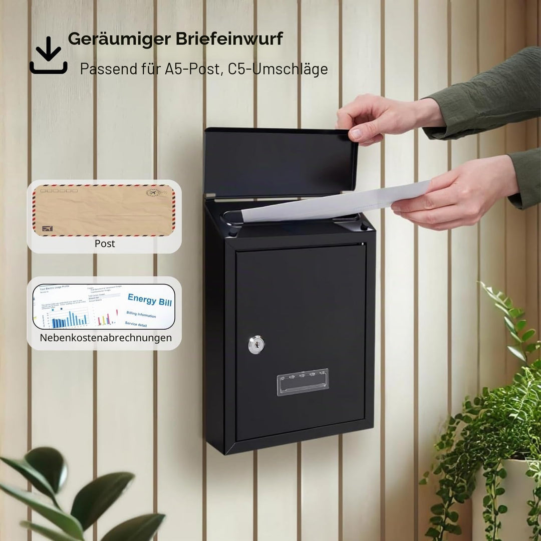 Assorted Collections Wandbriefkasten, verzinkter Stahl, abschliessbarer Briefkasten mit 2 Schlüsseln