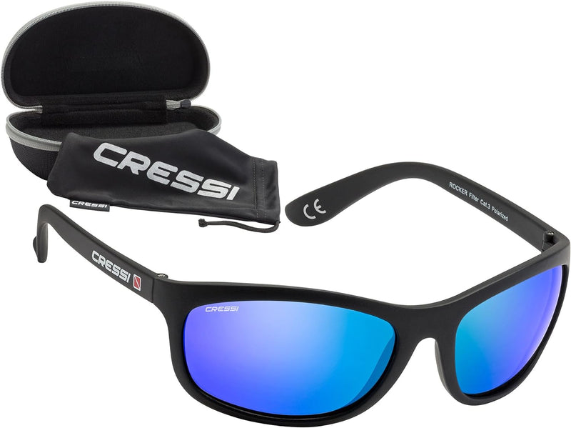 Cressi Unisex Erwachsene Rocker Sonnenbrille Für Sport Schwarz/Verspiegelt Linsen Blau Ultra Flex, S